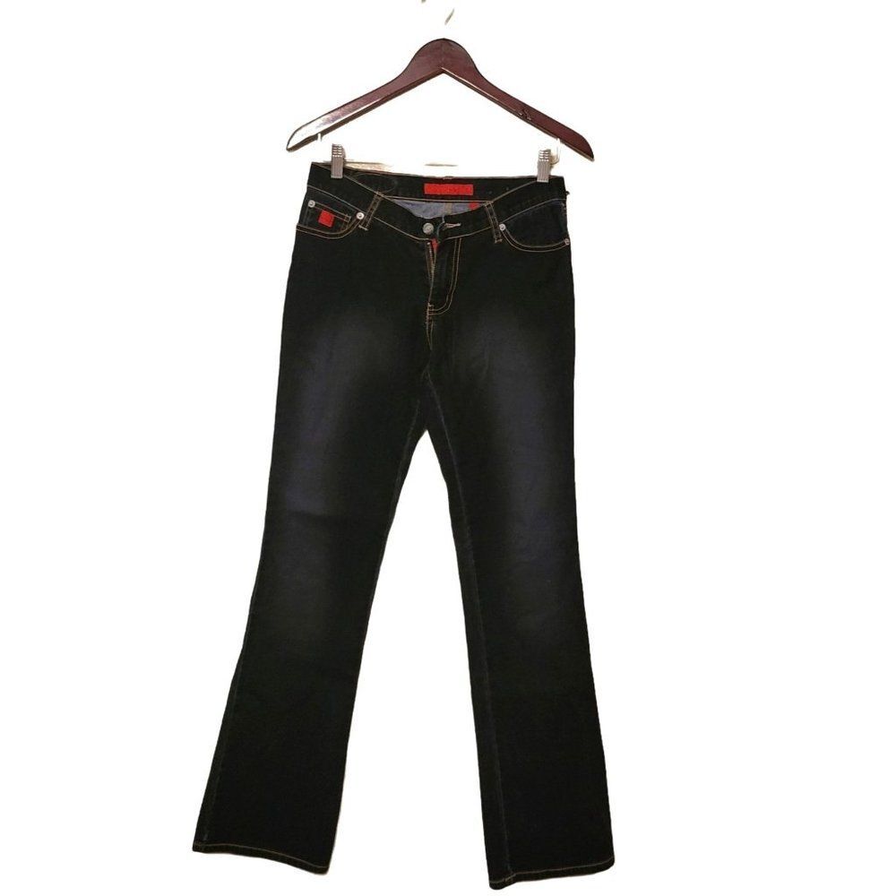 Bongo Womens Jeans Dark Blue 5 Flare 90s Y2K Dark Rinse Soft Fabric